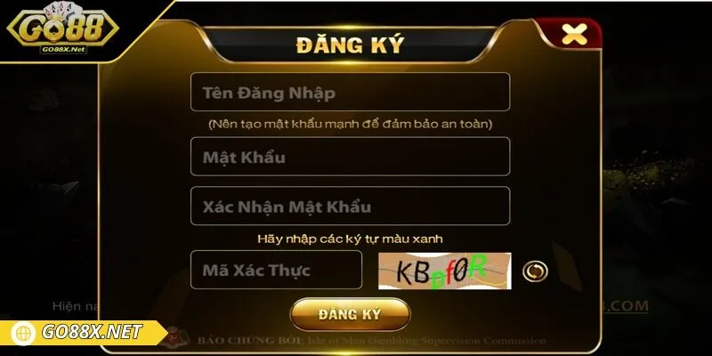 Các lính mới cần điền thông tin đăng ký Go88