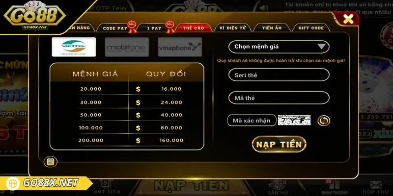Có nhiều mệnh giá thẻ cào khác nhau cho người chơi lựa chọn