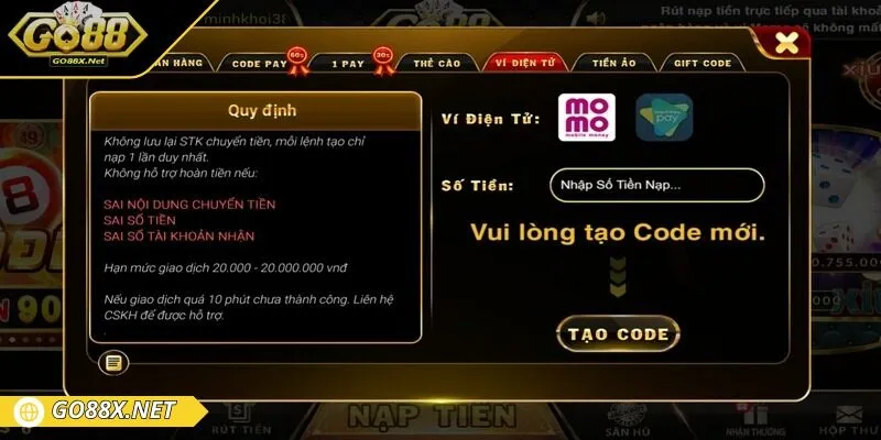 Nạp tiền Go88 qua ví điện tử có độ an toàn cao