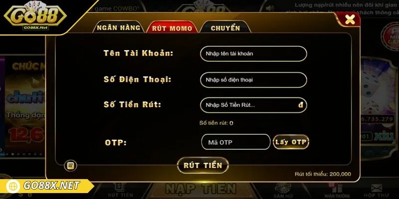 Bet thủ có thể rút tiền về ví điện tử MOMO nhanh chóng